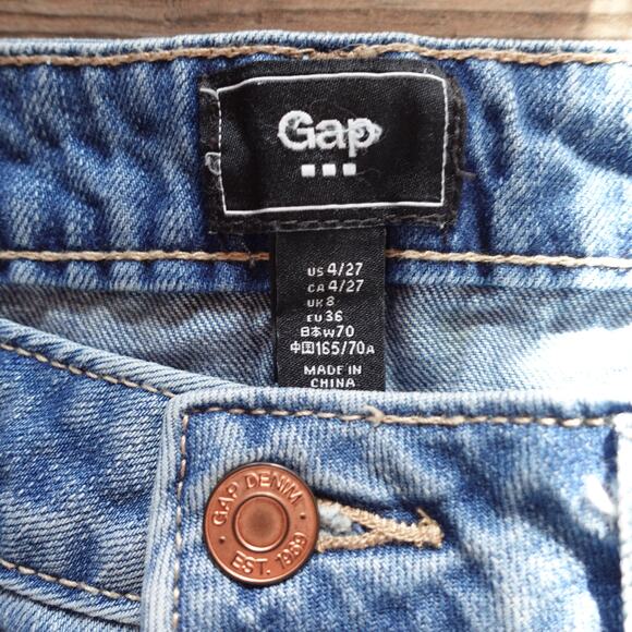 Vintage Gap Mini Skirt Womens 4 Blue Denim Medium Wash Jean Raw Hem Y2K Western - Picture 3 of 9